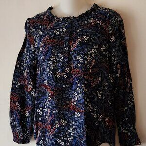 Loft Outlet blouse sz SP blue red floral EUC